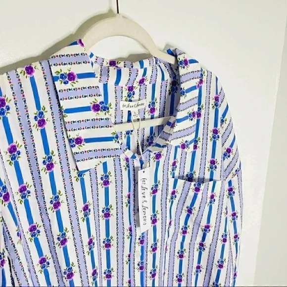 NWT For Love & Lemons Dahlia Boyfriend Shirt Corset Belt Blue White Floral - Picture 8 of 10